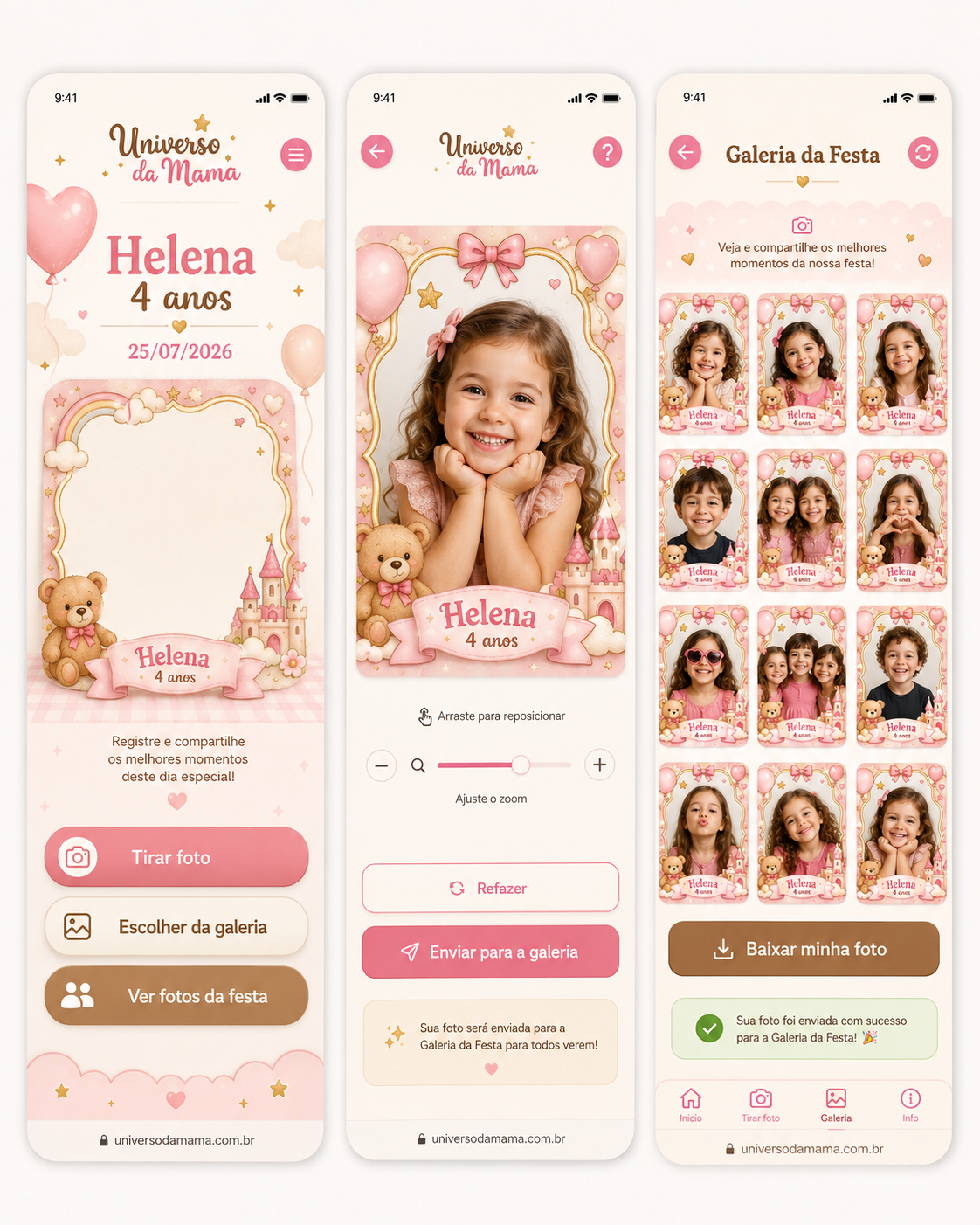 Telas mobile da galeria interativa Universo da Mama